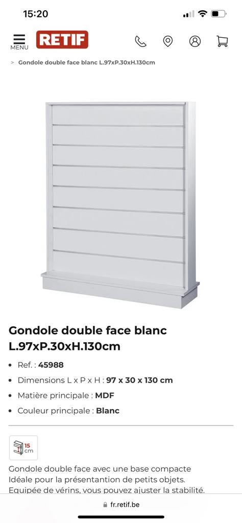 Gondole double face comme neuf 17 pieces disponibles, Enlèvement