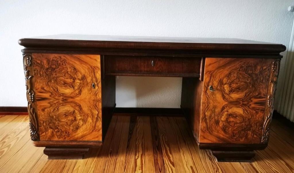Stijlvol Art Deco Bureau met Wortelfineer en versieringen, Ophalen of Verzenden