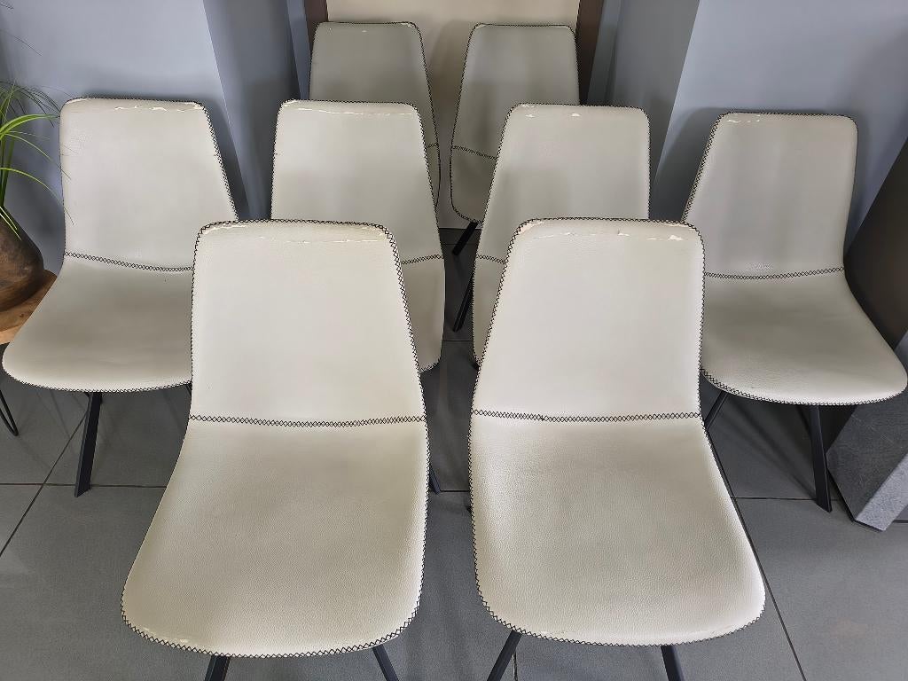8 eetkamerstoelen in goede staat, Ophalen, Gebruikt, Wit, Leer