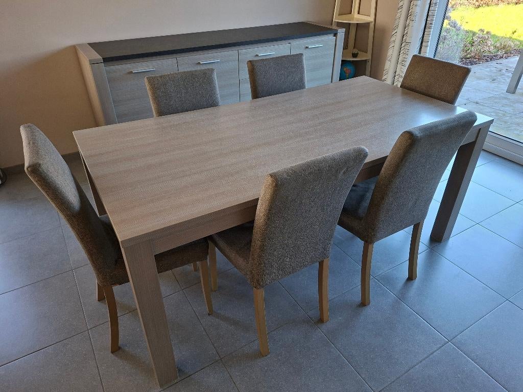 Volledige eetplaats grijze eik - landelijk-modern, Huis en Inrichting, Ophalen, Gebruikt, Landelijk - modern, 4 tot 6 stoelen