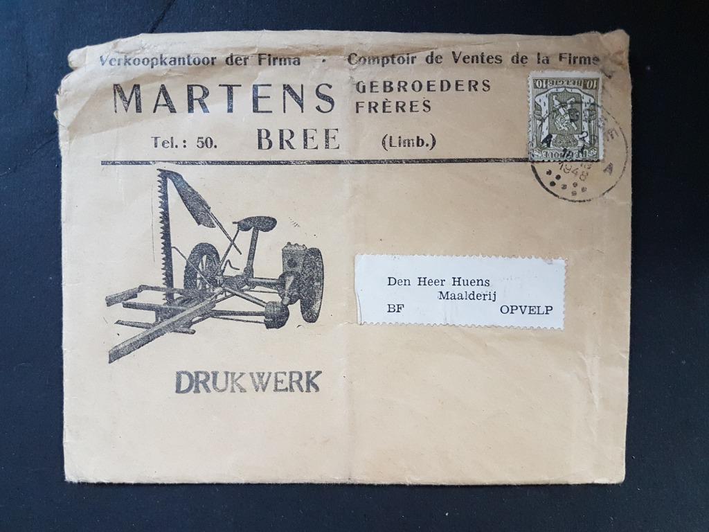 enveloppe Martens BREE Advocaat Mertens Antwerpen Opvelp, Postzegels en Munten, Ophalen of Verzenden, Brief