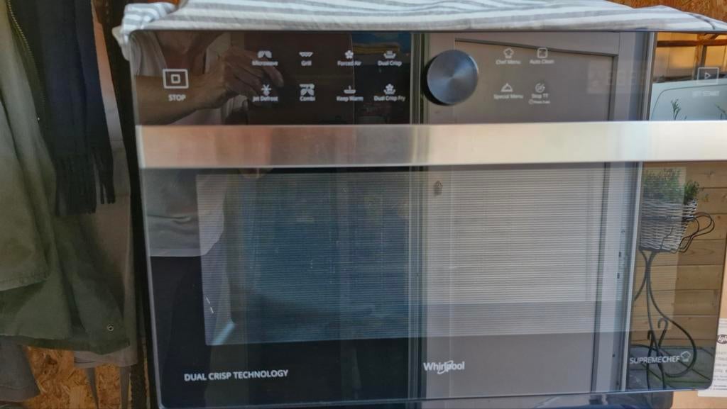 Whrilpool combi microgolfoven, vrijstaand zwart, Ophalen, Minder dan 45 cm, Gebruikt, Oven