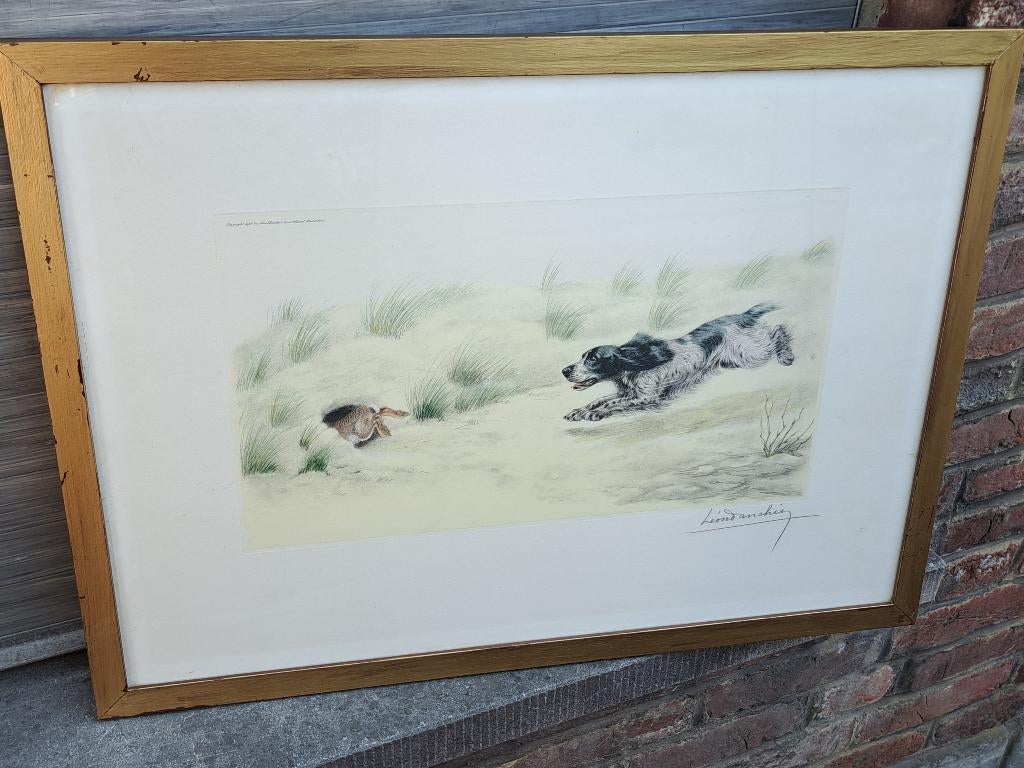 gravure chien de chasse signe leon danchin, Enlèvement ou Envoi