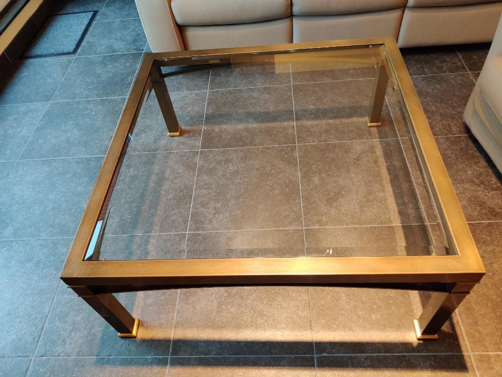 Glazen salontafel met gebronzeerd frame, Ophalen, 50 tot 100 cm, Vierkant, 50 tot 100 cm