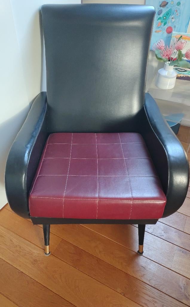 Canapé vintage des années 1960 en skaï, Maison & Meubles, Fauteuils, Utilisé, Bois, Autres matériaux, 50 à 75 cm, Moins de 75 cm