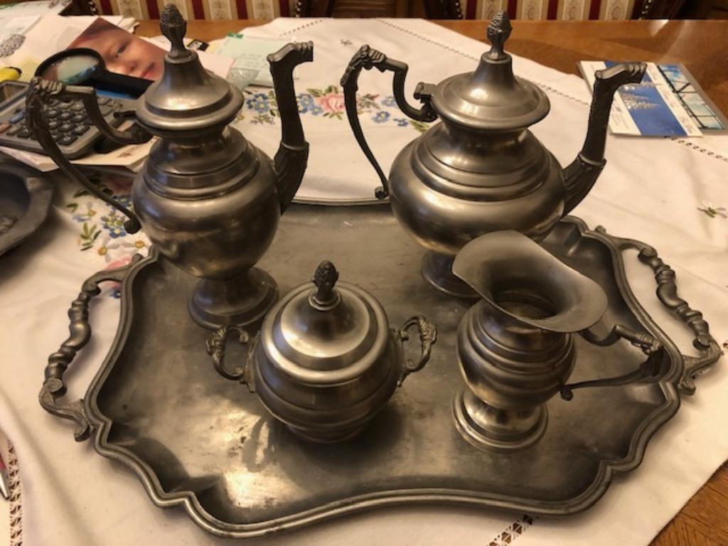 Set tinnen servies + asbak, Antiek en Kunst, Ophalen