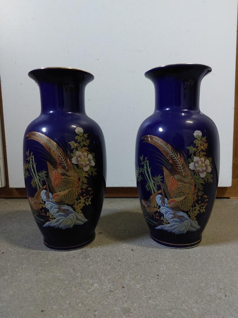 Kobaltblauw Blauw Japans Japanse vaas koppel Fazanten Azië, Moins de 50 cm, Enlèvement ou Envoi, Poterie ou Porcelaine, Comme neuf