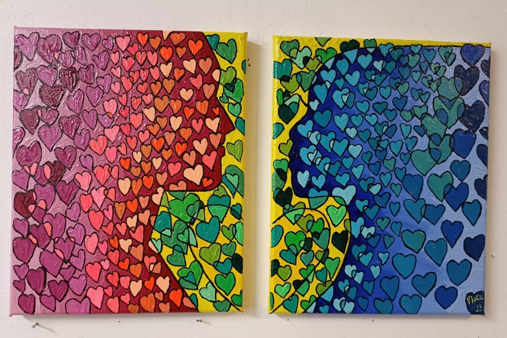 Duo : "Face à face amoureux", Antiquités & Art, Art | Peinture | Abstraite, Enlèvement ou Envoi