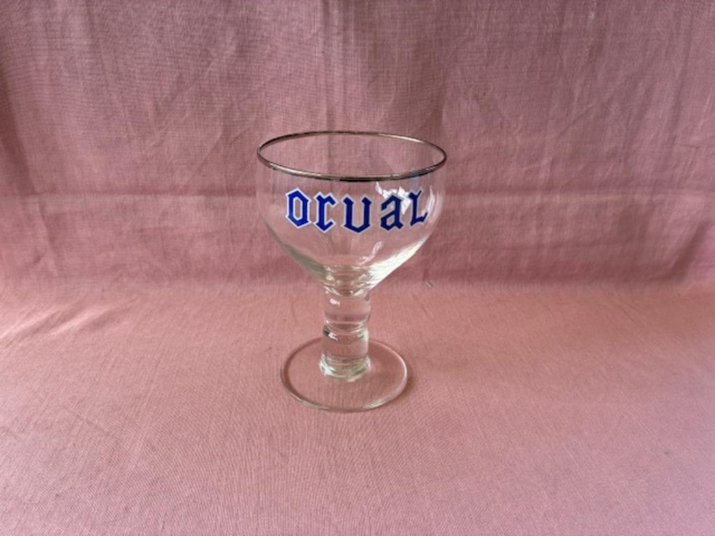 Oud Orval glas, lichtblauwe tekst, Verzamelen, Ophalen of Verzenden, Gebruikt, Gebruiksvoorwerp