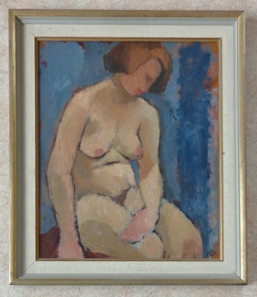 HANNA BRUNDIN / NAAKTE VROUW / OLIEVERF / 67x58cm / KADER, Antiquités & Art, Enlèvement ou Envoi