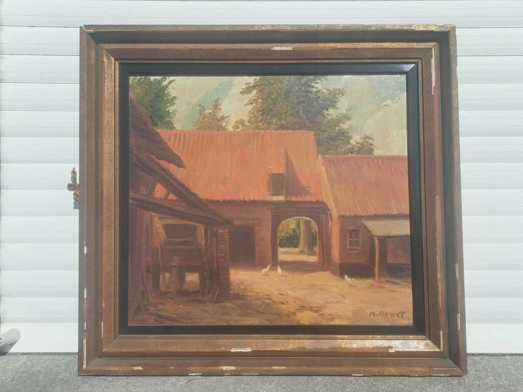 huile sur toile fermette signe marie howet, Antiquités & Art, Enlèvement ou Envoi