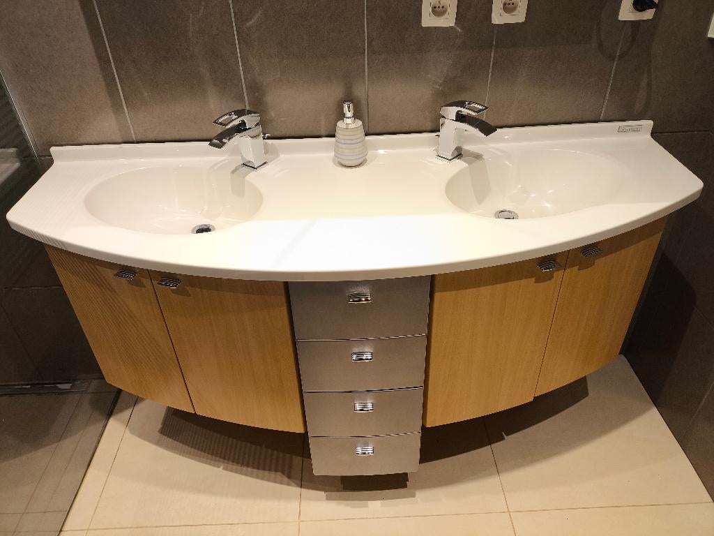 Wastafel "Detremmerie" met marmeren blad, Maison & Meubles, Enlèvement, Utilisé, 150 à 200 cm, Lavabo ou Évier