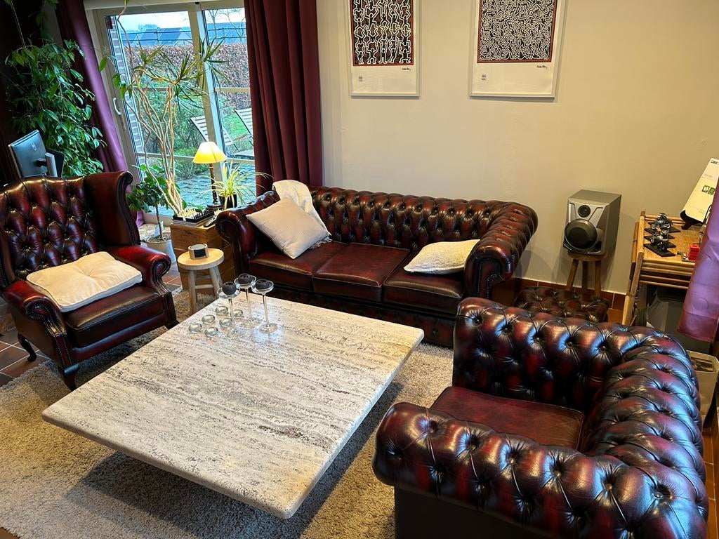 Chesterfield salon oxblood red, Huis en Inrichting, Zetels | Zetels, English Chesterfield, 150 tot 200 cm, Ophalen of Verzenden