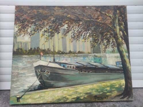 huile sur toile peniche signe hubert borguet, Antiquités & Art, Enlèvement ou Envoi