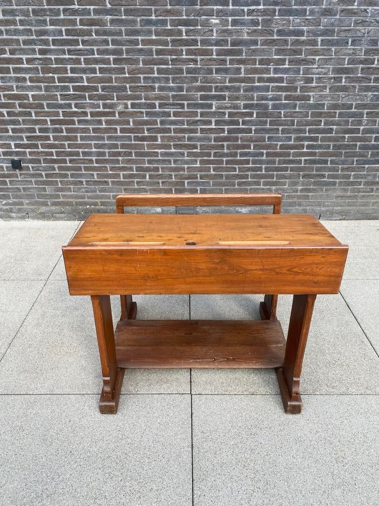 Schoolbank bruin, antiek, Ophalen