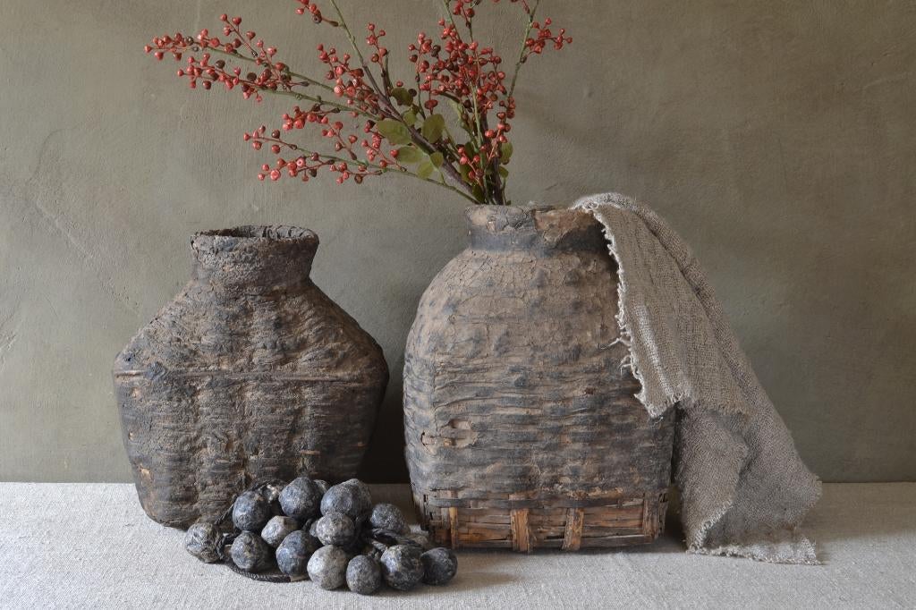 Authentieke oude Chinese leemkruik leemmand vissersmand, Huis en Inrichting, Woonaccessoires | Overige, Gebruikt, Overige materialen