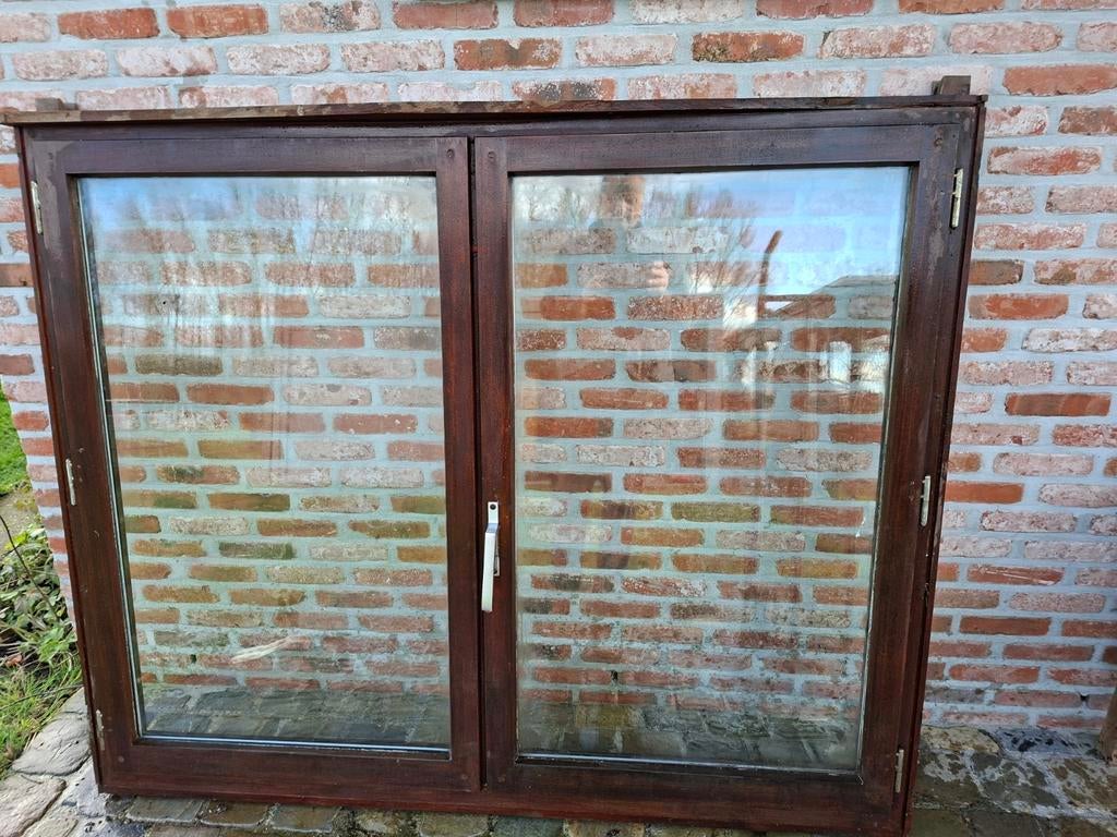Fenêtre en afselia L 1m55 x H 1m25, Bricolage & Construction, Châssis de fenêtre, 75 à 150 cm, Comme neuf, Enlèvement