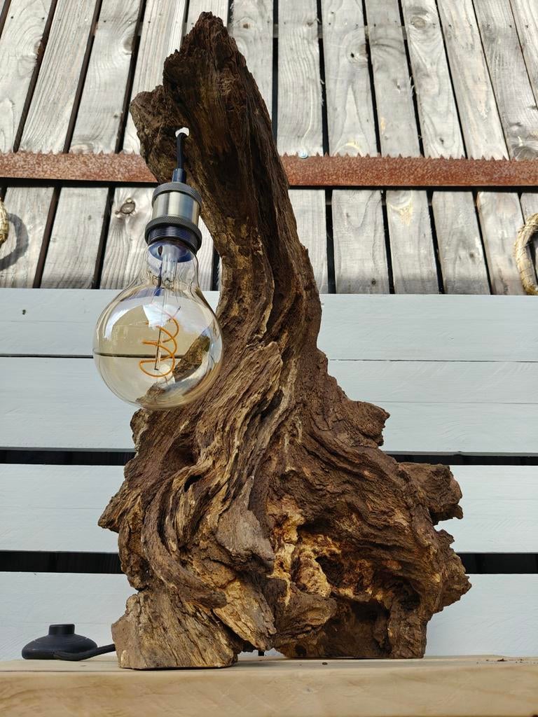 Tafellamp natuurlijk hout., Huis en Inrichting, Lampen | Kroonluchters, Ophalen of Verzenden, Hout