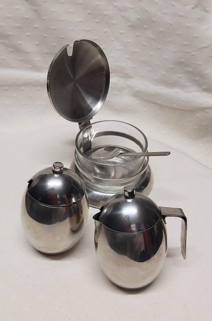 Inox tafelsetje melk, suiker, vintage, Alessi, Enlèvement ou Envoi