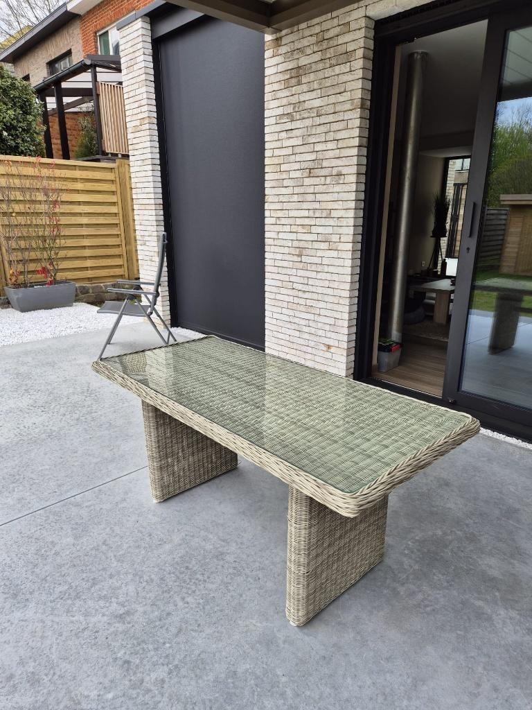 Table de jardin - table de salon à manger - osier - beige, Jardin & Terrasse, Enlèvement, Comme neuf, Rectangulaire, Osier