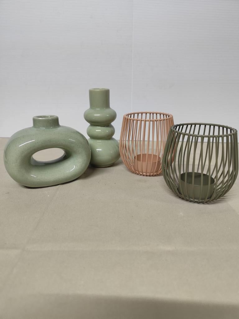 2 t-lichtjes houders en 2 vaasjes ., Huis en Inrichting, Ophalen