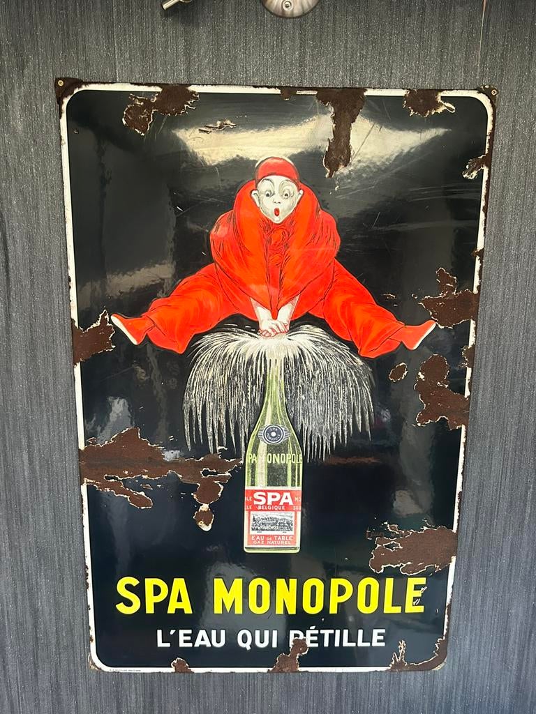 Plaque émaillée spa noir 1949, Collections, Enlèvement ou Envoi, Utilisé, Panneau publicitaire