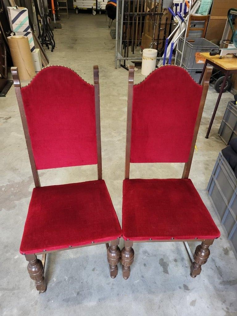 2 gestoffeerde houten stoelen, Huis en Inrichting, Stoelen, Ophalen, Rood, Stof, Twee
