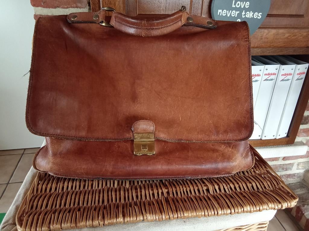 Vintage boekentas, Ophalen of Verzenden, Gebruikt, Leer