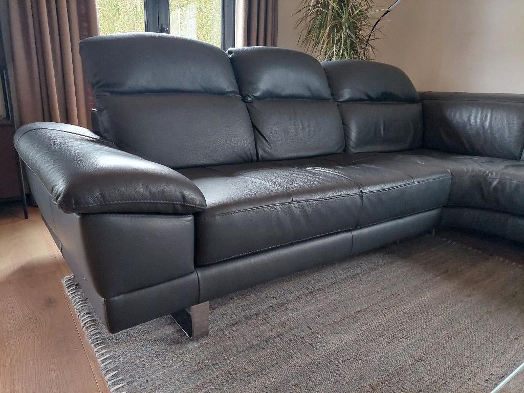 canapé d'angle en cuir gris/bleu, Maison & Meubles, 100 à 125 cm, 250 à 300 cm, Banc d'angle, Quatre personnes ou plus