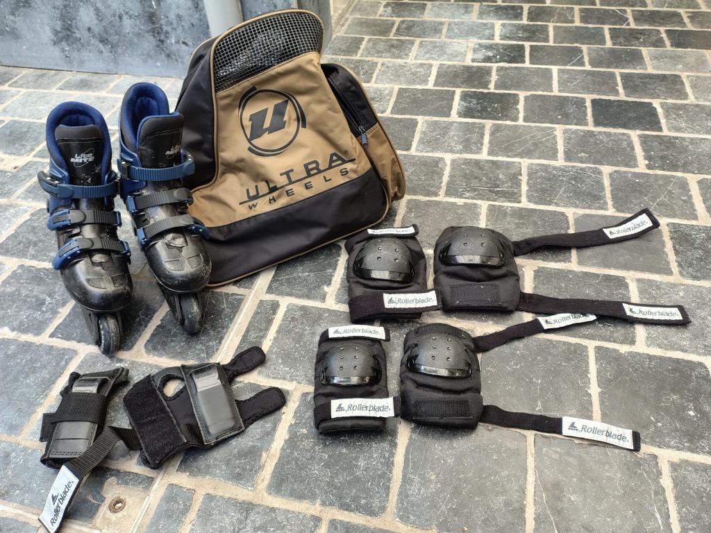 Inline skates met accessoires, Sport en Fitness, Skeelers, Ophalen, Gebruikt, Inline skates 4 wielen