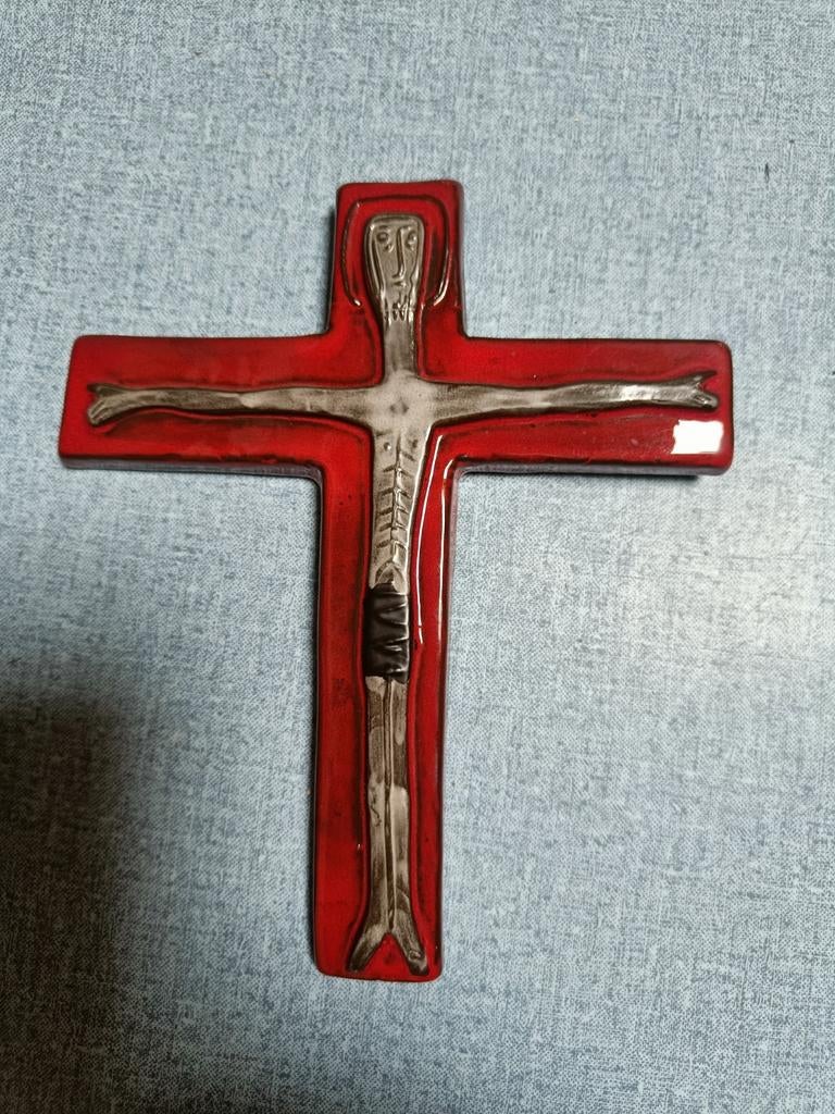 Vintage keramiek kruisbeeld Oswald Tierberghien, Verzamelen, Religie, Zo goed als nieuw, Ophalen of Verzenden