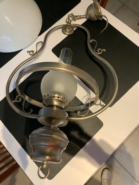 Volledig tinnen plafondlamp vintage, Huis en Inrichting, Lampen | Kroonluchters, Ophalen, Zo goed als nieuw, Metaal, Klassiek