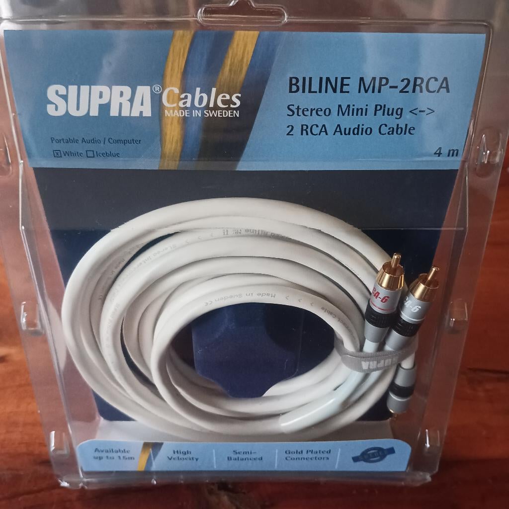 Câble Mini-Jack vers RCA Supra Cables 4m neuf, TV, Hi-fi & Vidéo, Enlèvement ou Envoi, Neuf, 2 à 5 mètres, Autres câbles