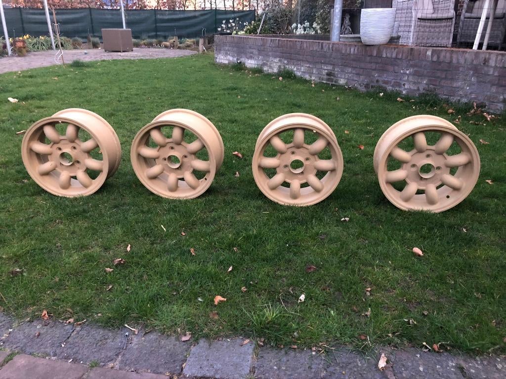 oldtimer GB/minilite wielen 8 spaak 6J 14 Steek 98mm ET 26,5, Ophalen, 14 inch, Velg(en), Personenwagen