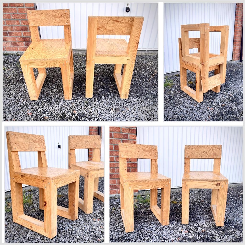 4 Chaises en bois cubiques, Maison & Meubles, Chaises, Autres couleurs, Comme neuf, Enlèvement, Minimaliste, moderne, artisanale