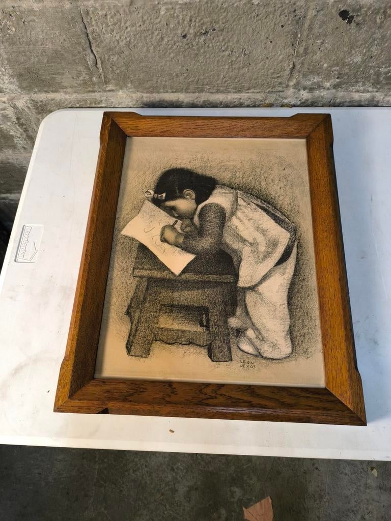 Litho Meisje aan een stoel" Leon Devos, Enlèvement