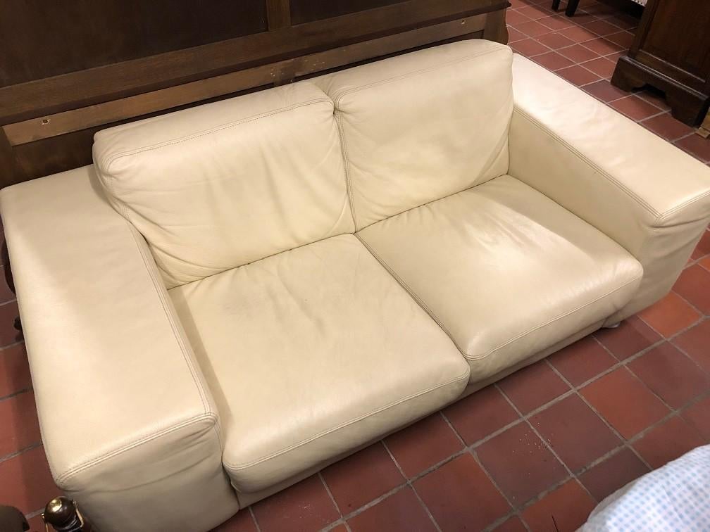 LEDEREN BANK 2 zits creme KALFS LEDER BANKSTEL LEER ZETEL, Huis en Inrichting, Zitzakken, Ophalen, Gebruikt, Beige, Overige typen