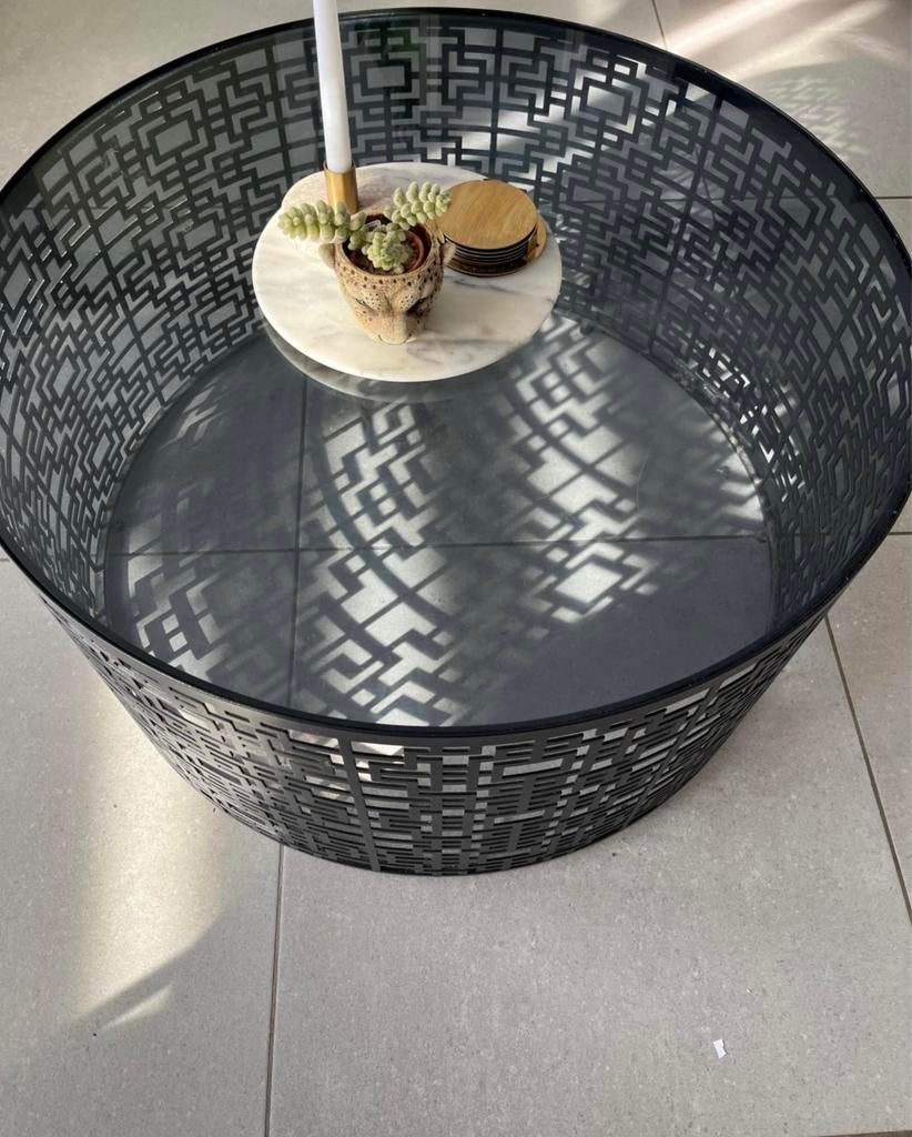 table basse ronde plateau verre structure fer forgé 40x80cm, Moins de 50 cm, Rond, 50 à 100 cm, Verre