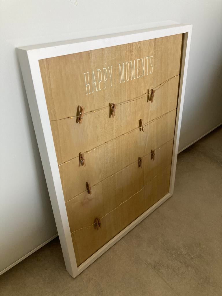 Tableau mémo en bois « Happy Moments » - 40 x 50 cm, Enlèvement