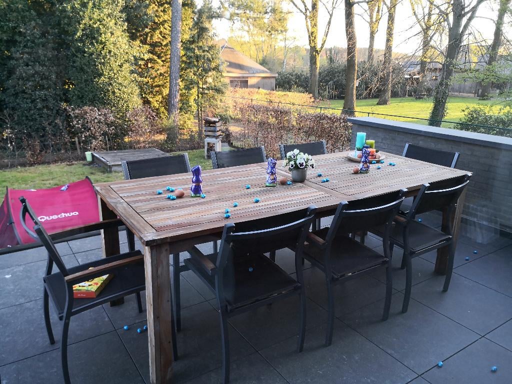 8 Terrasstoelen aluminium, Huis en Inrichting, Stoelen, Ophalen, Modern met hout = universeel, Overige kleuren, Zo goed als nieuw