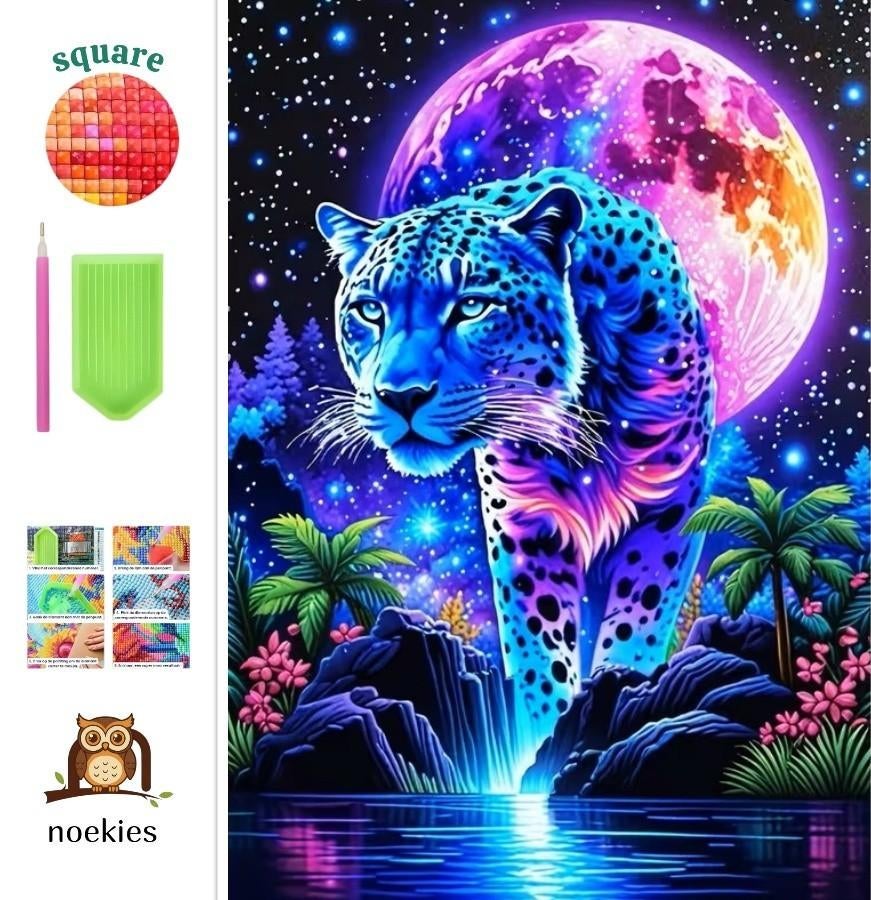 Peinture au diamant n 10 Panthère 50x40cm (carrée), Neuf, Multicolore, Autocollant, Autres marques