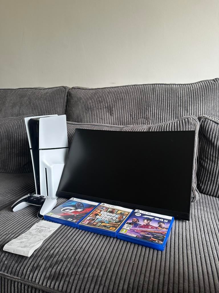 NIEUW PS5 Slim Disc + monitor en spelletjes, Games en Spelcomputers, Spelcomputers | Sony PlayStation 5, Ophalen, Zo goed als nieuw