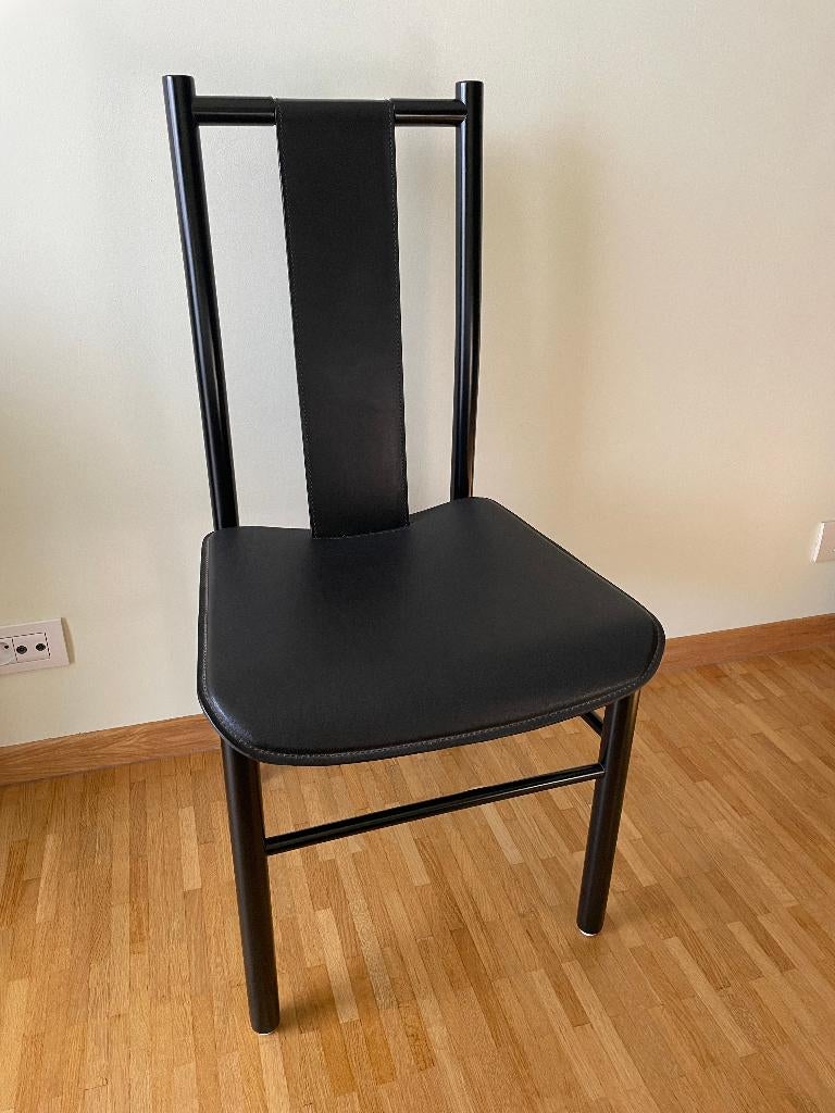 Design stoel hout & leder – zwart – minimalistisch design, Antiek en Kunst, Ophalen