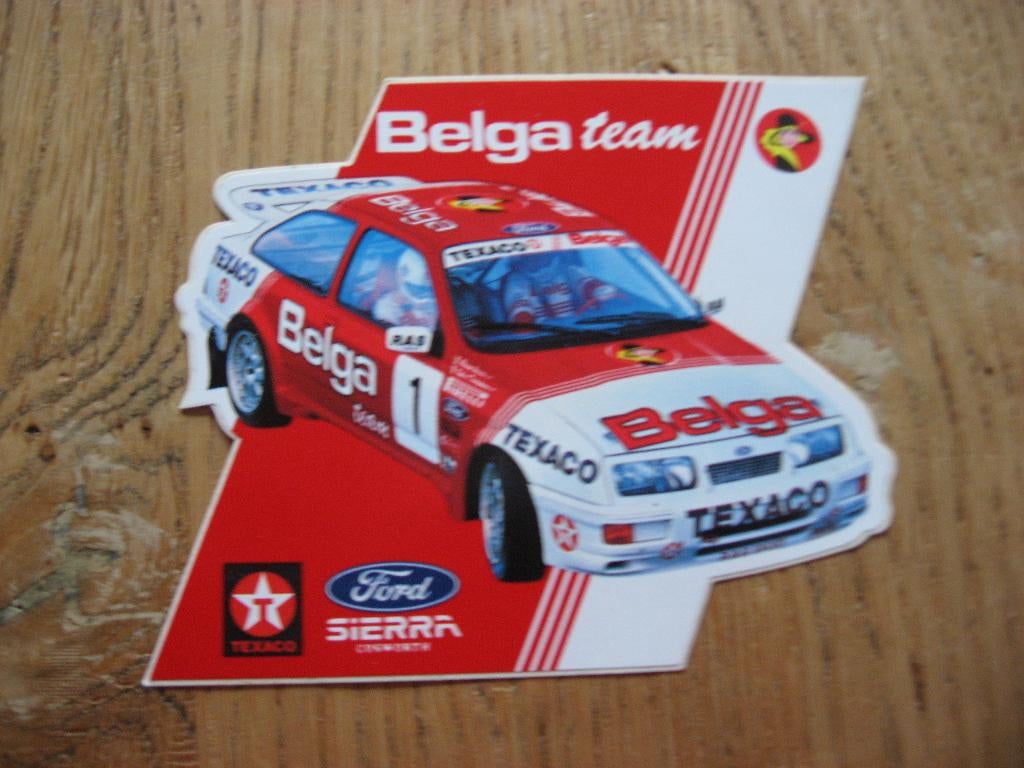 Belga Team Ford Sierra Cosworth Texaco 10,5 x 9 cm Sticker, Ophalen of Verzenden, Nieuw, Auto of Motor