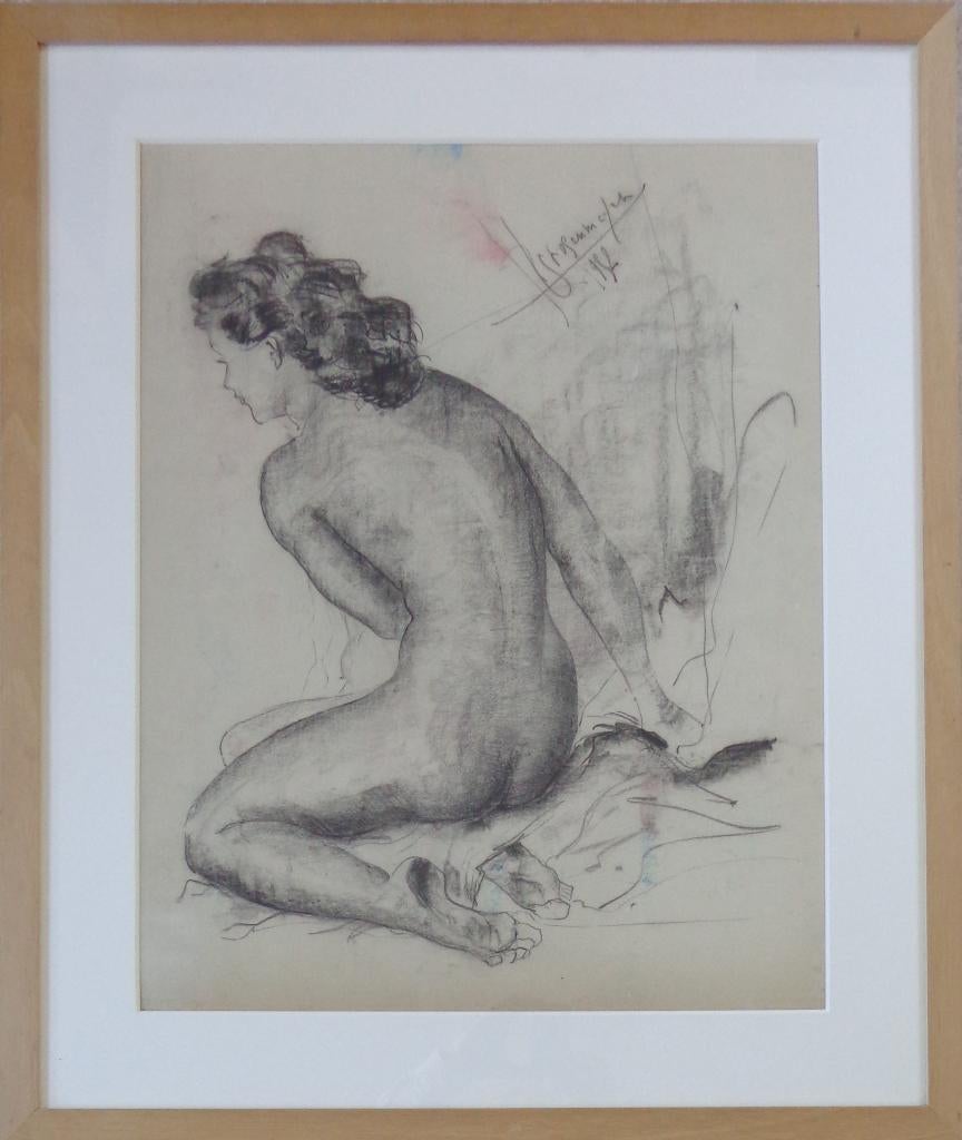 PAUL GRUSENMEYER / ZITTEND NAAKT / ORIGINEEL WERK / 87x73cm, Enlèvement