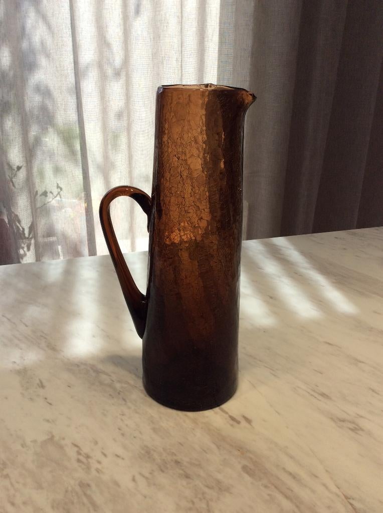 Vintage amber glazen karaf / schenkkan - jaren 60/70, Ophalen of Verzenden