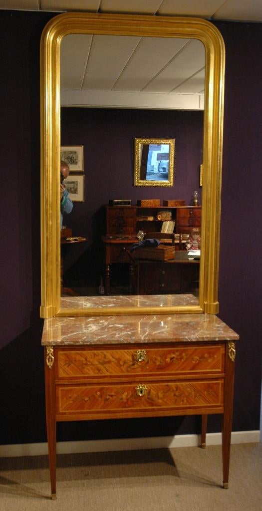 Miroir avec encadrement doré à l'or fin 19ème siècle, Antiquités & Art, Enlèvement, 50 à 100 cm, 150 à 200 cm