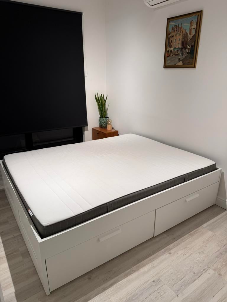IKEA BRIMNES bed met lades 160x200 – zo goed als nieuw, Ophalen, Zo goed als nieuw, Wit