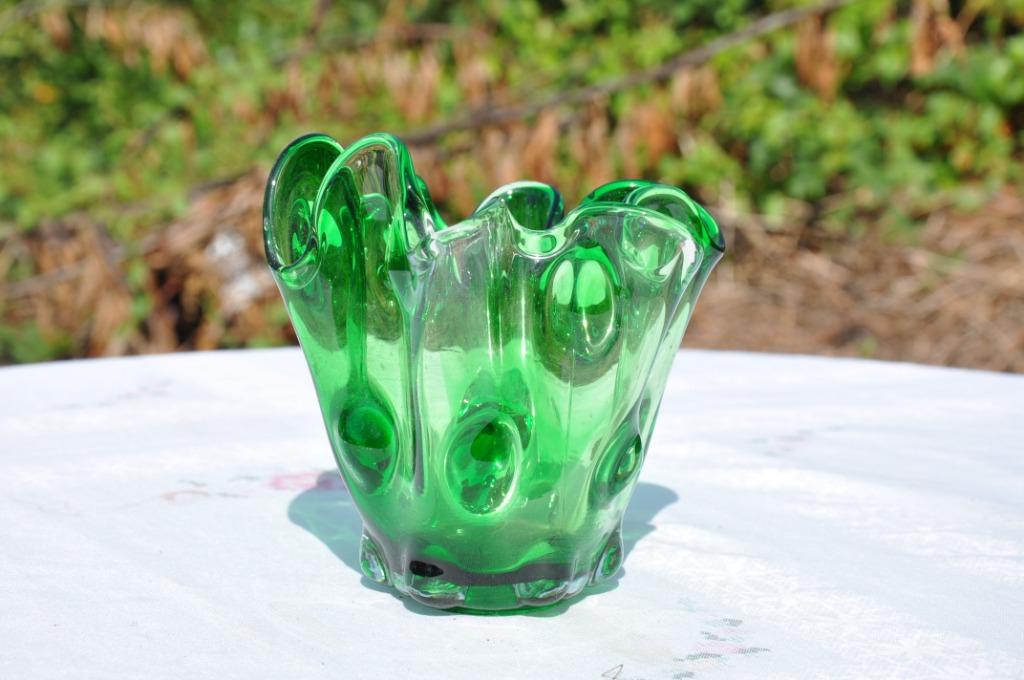 §  vase evasé vert bord gondolant murano ?, Antiquités & Art, Enlèvement ou Envoi