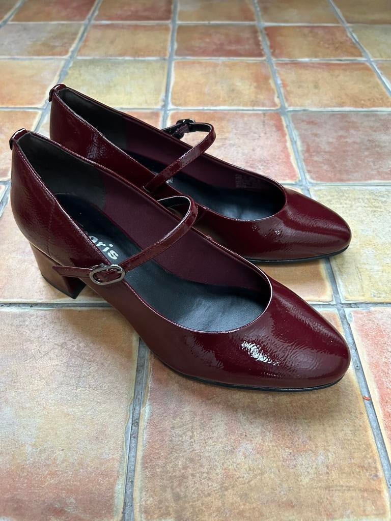 Pumps met bandje bordeaux / Escarpins à bride bordeaux, Rouge, Escarpins, Comme neuf, Enlèvement